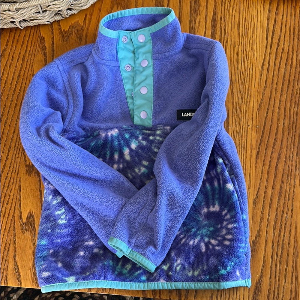 Lands' End Blue and Tie-Dye Fleece Pullover